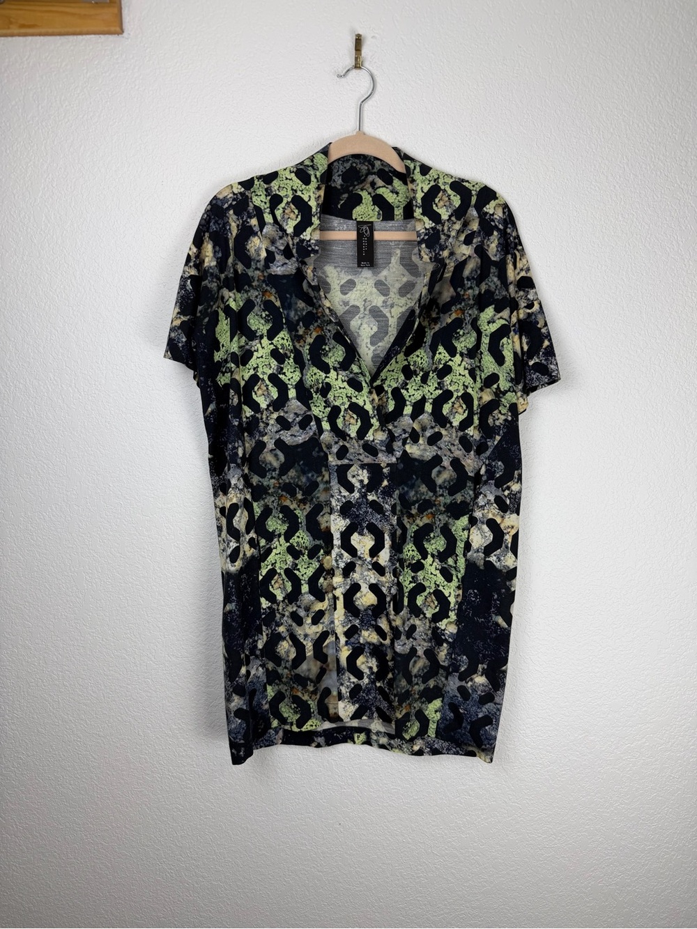 Zero + Maria Cornejo Abstract Pattern Knee Length Shift Dress Green Black 4